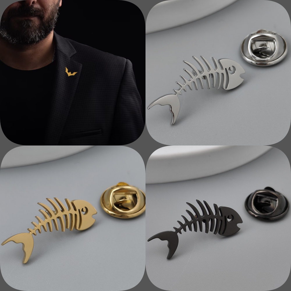 Men'S Accessories Gift Set Branded - Lencana tulang ikan kreatif berlapis emas,