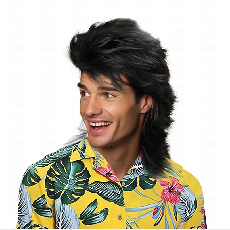 Men'S Accessories In The 80S - Wig Mullet Rambut Sintetis Hitam Pria