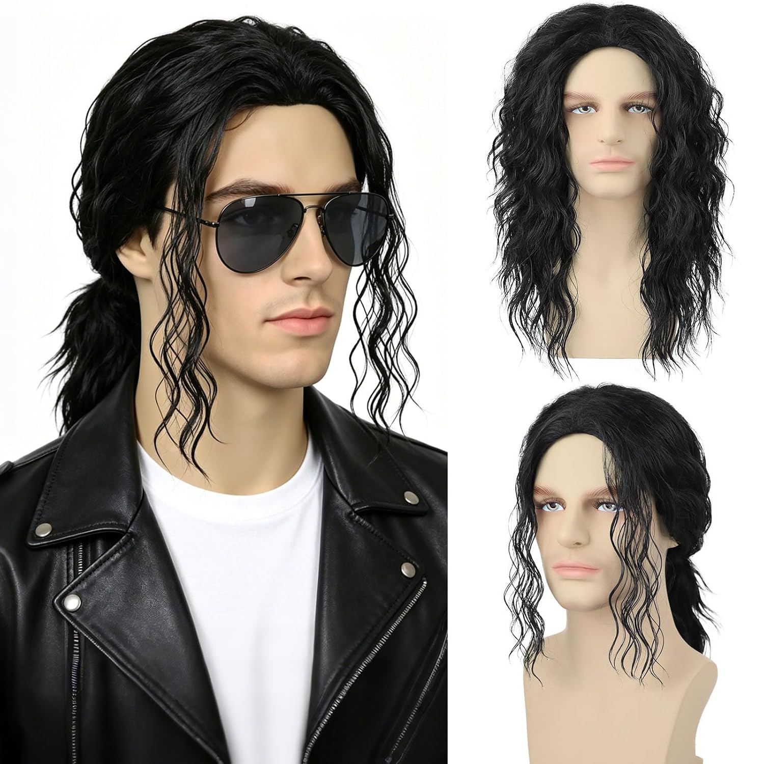 Wig Keriting Hitam Pria untuk  - Men'S Accessories In The 80S ulasan dan harga