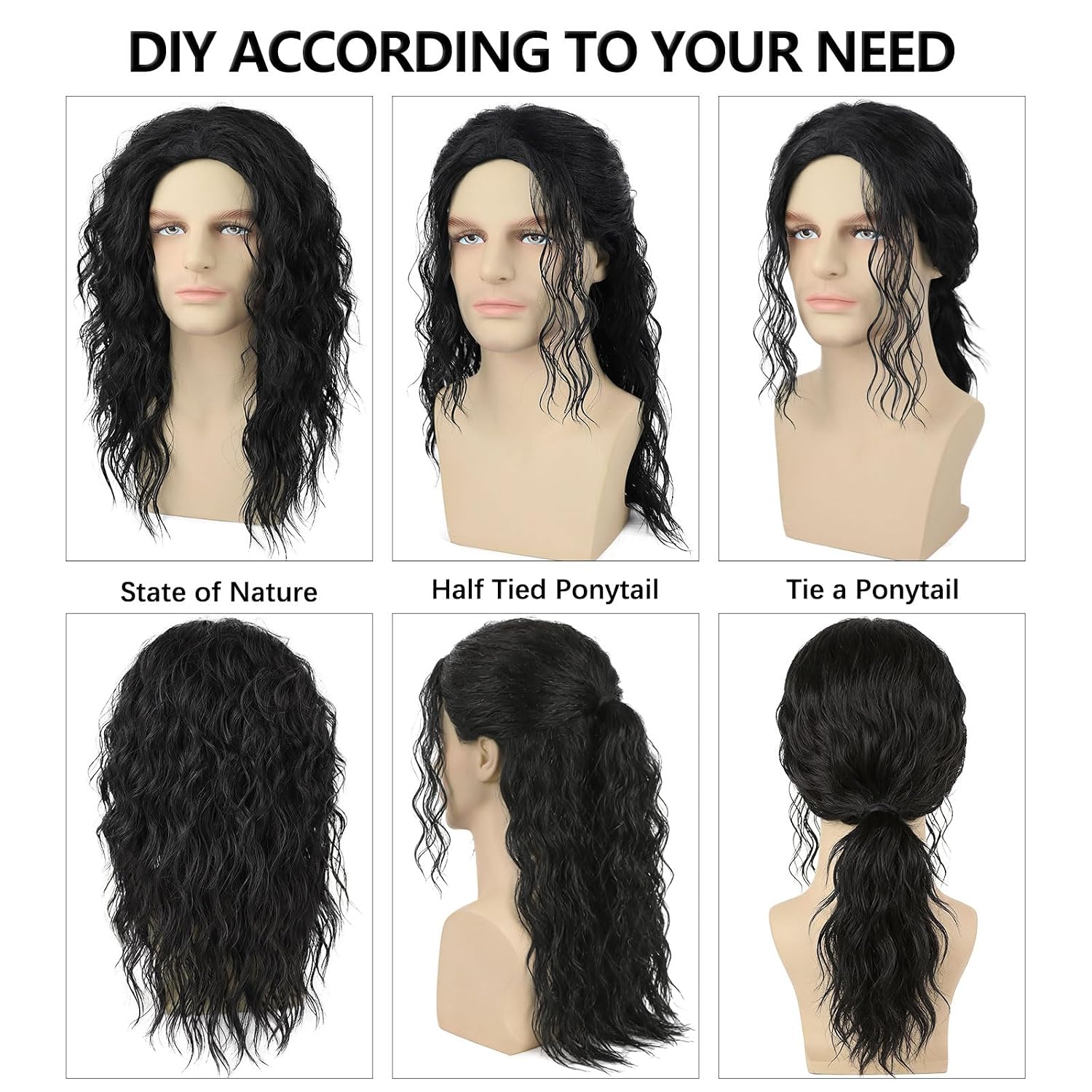 Wig Keriting Hitam Pria untuk  - Men'S Accessories In The 80S ulasan dan harga