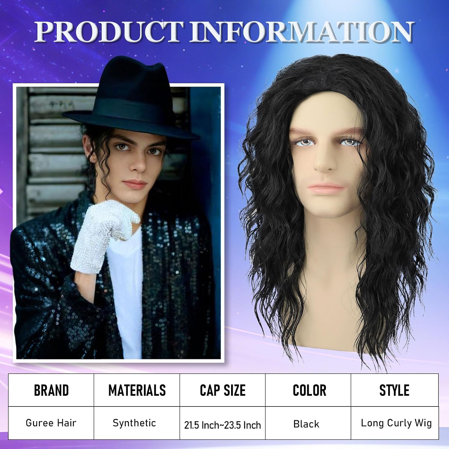 Wig Keriting Hitam Pria untuk  - Men'S Accessories In The 80S ulasan dan harga